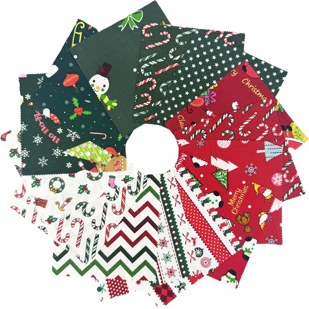 Christmas Charm Pack Fabric Squares,5X5 Inch Pre-Cut Quilting Bundle with Holida