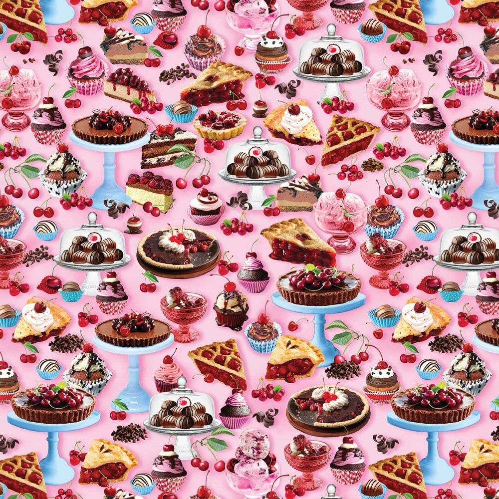 Food Fabric | Cherry Hill Dessert Cake Pie Cupcake Pink | Kanvas Studio YARD