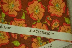 By- 1/2 Yd, Peach & Red Floral on Brown Quilt Fabric, Legacy/Fresh Fusion, C2547