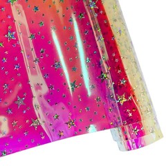 12 Gauge See Through Clear Jelly Fabric Glitter Stars TPU 16×53 Inch Red