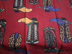 Cowboy Boots On Dark Red Cotton Fabric 36″ X 27″