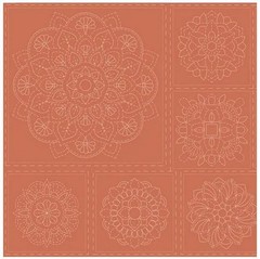 Patchwork Sewing Fabric Sashiko Mandala Terracotta Panel 50x137cm