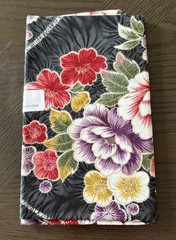 Kokka Japan Cotton Fabric 1 Yd – Vivid Peonies & Mums Black Gold Metallic Accent