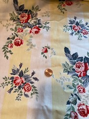 Floral Stripe Fabric 97” X 61” Yellow Cream Stripe Roses Flowers Defect Read