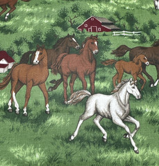 Cranston Horses Foal Barns Stables Ranch Green Quilting Cotton Fabric BTHY #59
