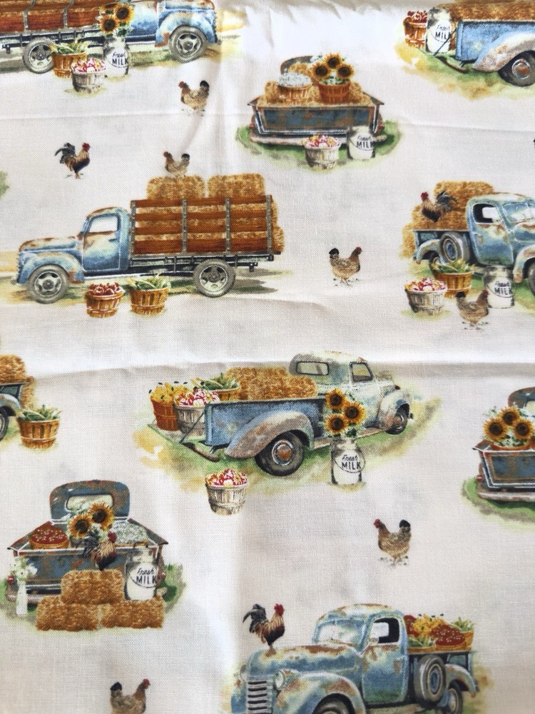 Autumn Sunflower Pumpkin Fall Harvest Old Truck Farmhouse Cotton Fabric 46”x 30”
