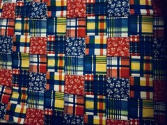 VTG ‘70’s Colorful Faux Ditsy & Plaid Patchwork 3 ” SQ Cheater Quilt BTFQ