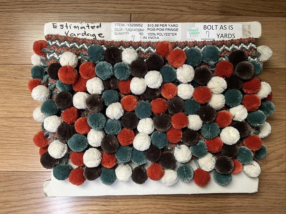 Pom Pom Sewing Fringe Cream Charcoal Teal Rust ~7yd Orginally $78 Hobby Lobby
