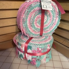 Two Cotto Flannel Pink And Light Green Jelly Rolls 2.5 X 42” 20 Strip Rolls