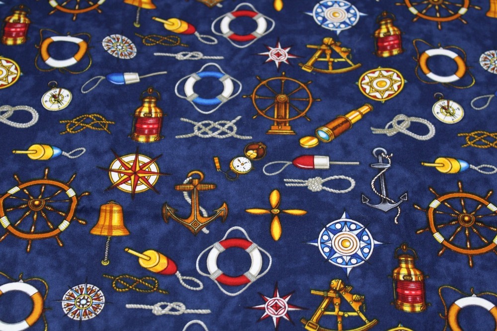 Sewing Fabric Quilt Cotton 42×1/2 yd Kaufman Seaport View Print D# 8489 Blue