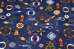 Sewing Fabric Quilt Cotton 42×1/2 yd Kaufman Seaport View Print D# 8489 Blue