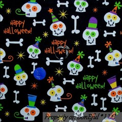 BonEful Fabric FQ Cotton Quilt B&W Black White Star US Halloween Skull Head Bone