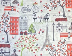Red & Black Paris Print on White Novelty Fabric by Waverly, BTHY
