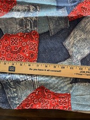 1960s Vtg Patchwork Jeans Denim Patchwork Linen Fabric 45×46” AMAZING Quality