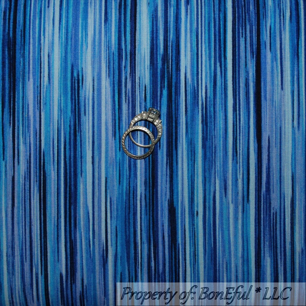 BonEful Fabric FQ Cotton Quilt Navy Blue Aqua Stripe Fusion Peacock Ocean Water