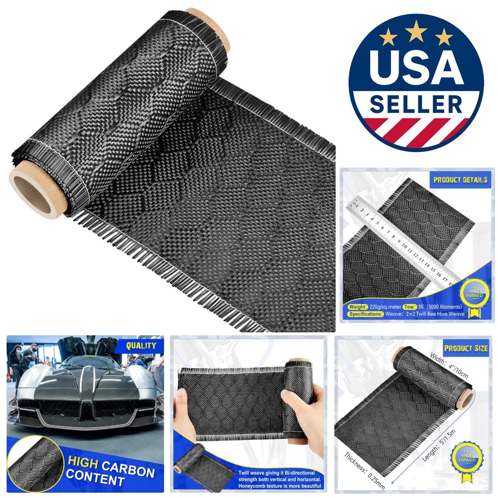 5Ft x 4″ Black Carbon Fiber Cloth – 2×2 Twill Weave for Structural Reinforcement