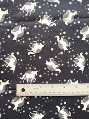 1 yard cotton fabric ~ WHITE UNICORNS on black ~ stars, moon, Lewis & Irene