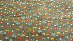 Cotton FABRIC Stylized Flowers Hearts Multi Colored on Olive green 2yd x 42
