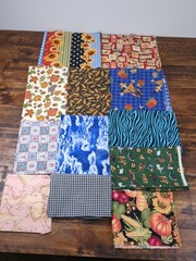 Lot of 12, Fabric, floral, animal print, leaves, veggies, multicolor, 1lb 9oz