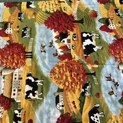 Country Autumn Fall Harvest Farm Cow Fields Barn Trees Fei 1.9 Yards