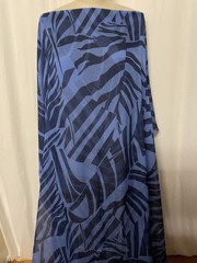 100% Luxurious Silk French Georgette Blue Abstract/Palm Fabric By The Yard 56″W