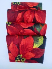 4 Pc Scarlet Poinsettia Christmas Floral Quilt Fabric, Chrismtas Fabric