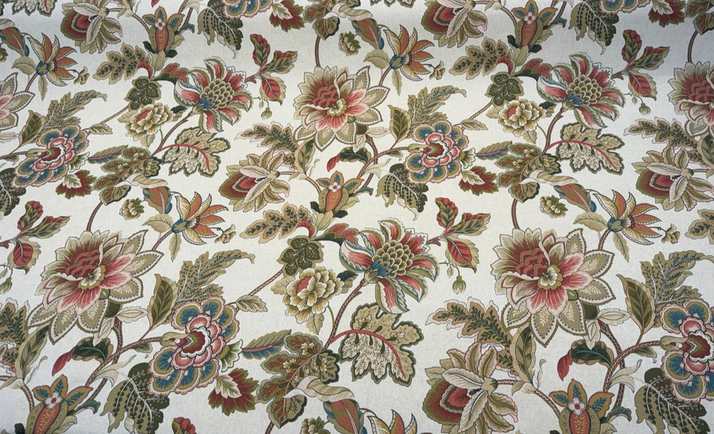 Dominique Rosewood Floral Jacobean Linen Belle Maison Fabric By The Yard