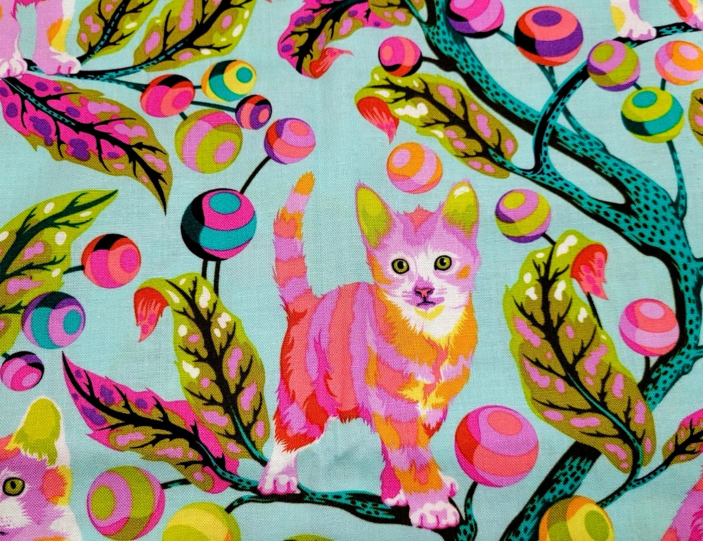 Tula Pink Tabby Road Deja Vu Club Kitty Technomint by Half Yard