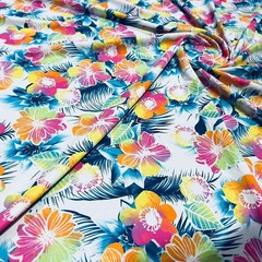 Spandex Fabric Colored Hawaiian printed 4-way Stretch by the Yard for Swimwear