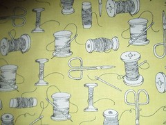 THREAD SCISSORS SEWING ITEMS YELLOW COTTON FABRIC FQ