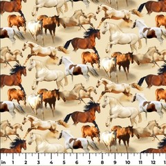 Cotton Running Free Reign Horses Mustangs Wild Fabric Print by Yard D465.56