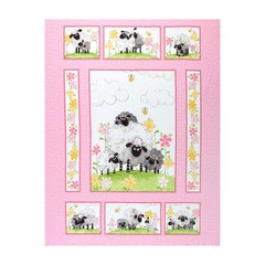 Susybee Lal the Lamb Quilt Panel 36″ Pink, Fabric by Cut Yard, Pink