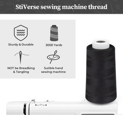 StiVerse Serger Thread 4 Cones 3000 Yards Each Spool All 3000 yards, Black