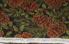 HOFFMAN CALIFORNIA *Premium Cotton Fabric * Pinecones & Holly * 1.5 yds x 44″