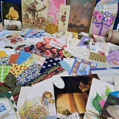 Junk Journal Lot 1Lb Ephemera Card Ribbons Book Page Fabric Button Craft Collage