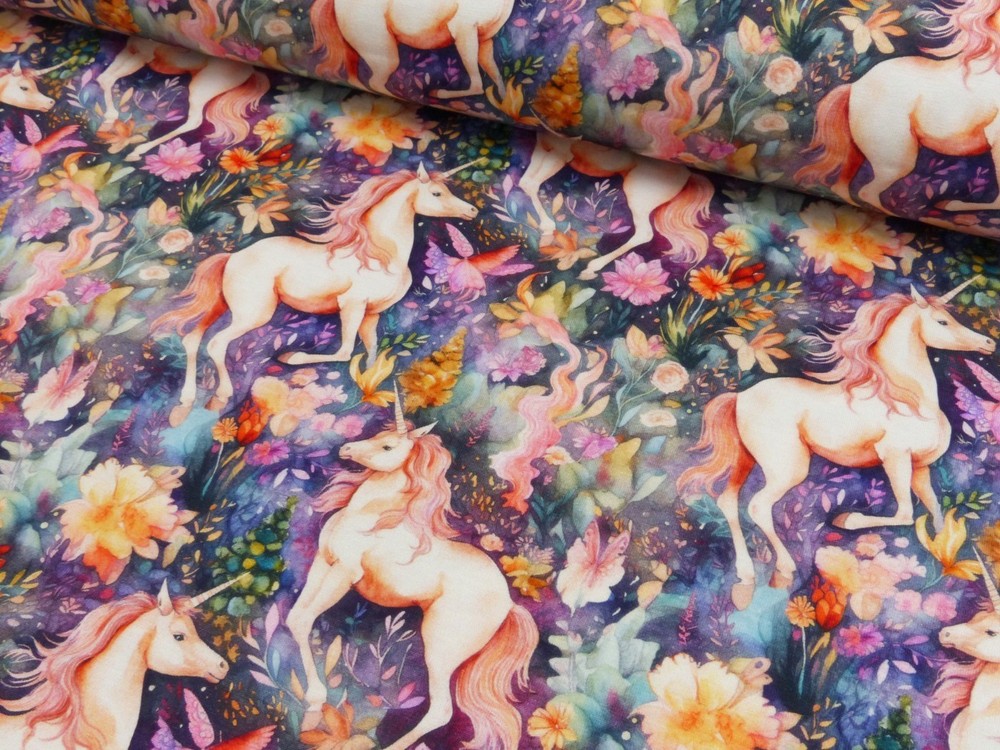 1m x 1.50m Cotton Jersey Unicorn Sold By The Metre