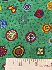 Sewing Quilting Cotton Fabric Debbie Mumm Green Buttons Butterfly Ladybug Gold