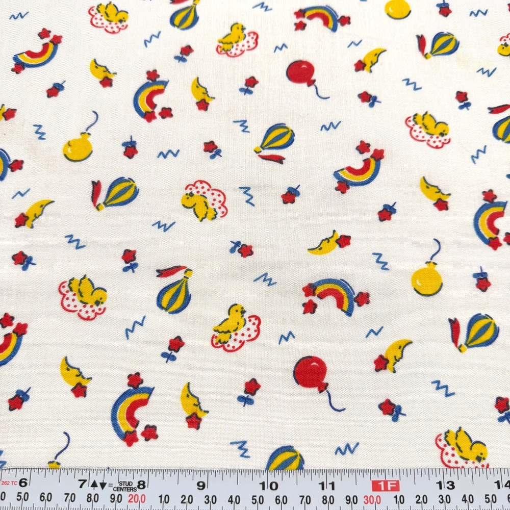 Vintage Rainbow Moon Floral Hot Air Balloon Cotton Blend Remnant 14″ x 44″