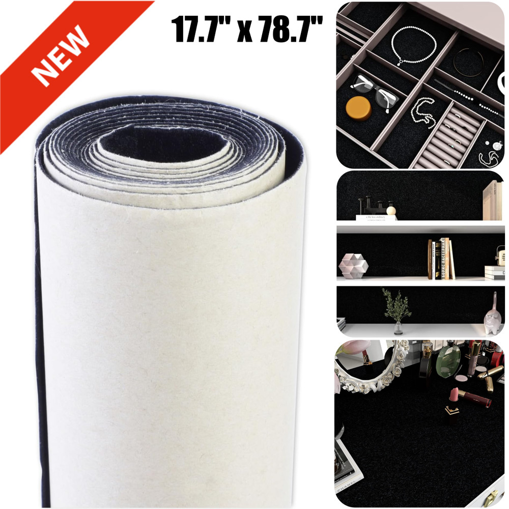 Self Adhesive Felt Fabric Soft Velvet Drawer Liner Wallpaper Jewelry Box Black