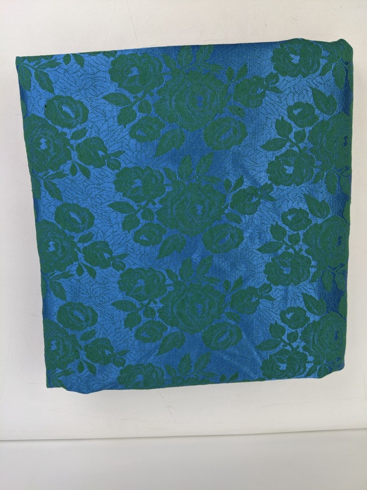 Vintage Teal Green Floral Silk Cut Fabric 1.3 yds x 12 yds Roses