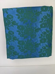 Vintage Teal Green Floral Silk Cut Fabric 1.3 yds x 12 yds Roses