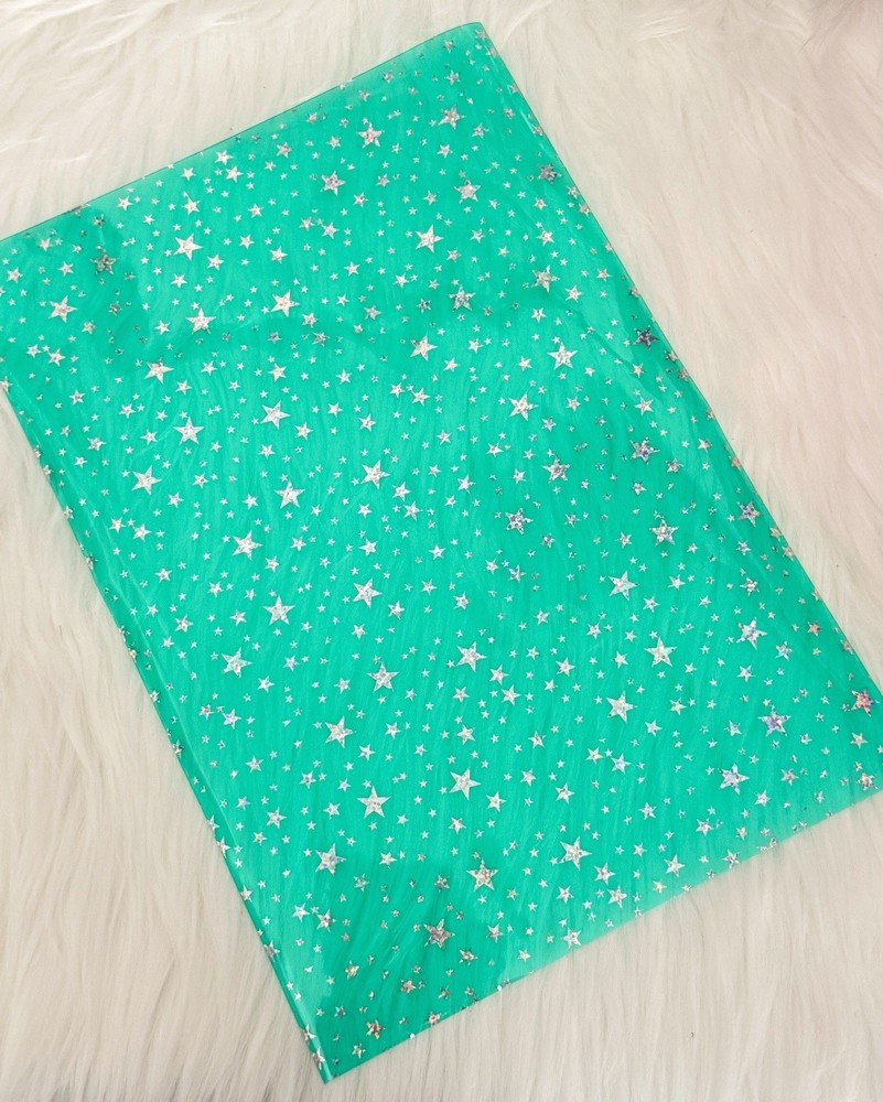 Green Holographic Sparkle Stars | Transparent PVC Vinyl Sheets