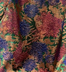 Red Copper Blue Green Jacquard Metallic Brocade Fabric 58” Width By The Yard