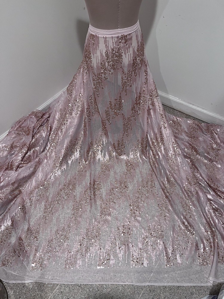 Blush pink sequins Embroidery Lace Fabric 50” Width Sold By The Yard