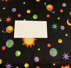 “Cosmos” Solar System Galaxy Fabric By R.E.D & Fabricland Vtg Black Yellow BTY