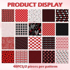 40 PCS Valentines Day Fabric Squares Cotton 10 Inch Love Heart Plaid Stripe