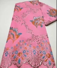 5 YARDS LOT PINK METALLIC BROCADE FABRIC 54″ FLORAL EMBOSSED SCALLOPED EDGE