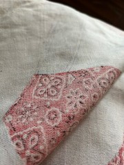 1960s Vtg Patchwork Jeans Denim Patchwork Linen Fabric 45×46” AMAZING Quality
