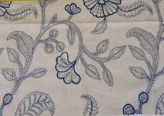 G P & J Baker Fabric Sample Blue Tan 100% Linen 20 1/2″ X 20 1/2″ Embroidered