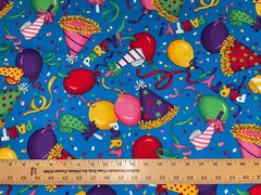 25″ X 58″ Cranston Birthday Party Hats Balloons Cotton Fabric Vintage 2/3+ Yds